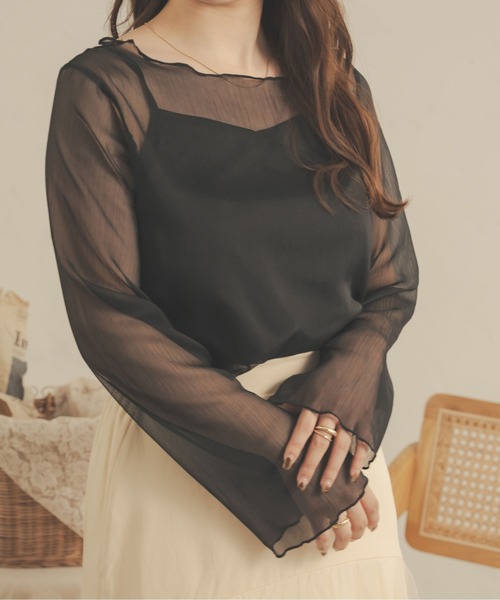 Ambre Neige(アンブルネージュ)の「【セットアイテム】キャミ付きシアーブラウス/WEB/EC限定商品(シャツ/ブラウス・レディース・アイボリー/ブラック/モカ/ピンク/ダークブラウン・FREE)」の14枚目の写真