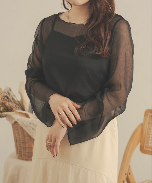 Ambre Neige(アンブルネージュ)の「【セットアイテム】キャミ付きシアーブラウス/WEB/EC限定商品(シャツ/ブラウス・レディース・アイボリー/ブラック/モカ/ピンク/ダークブラウン・FREE)」の13枚目の写真