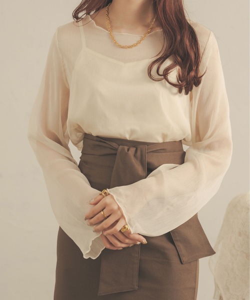 Ambre Neige(アンブルネージュ)の「【セットアイテム】キャミ付きシアーブラウス/WEB/EC限定商品(シャツ/ブラウス・レディース・アイボリー/ブラック/モカ/ピンク/ダークブラウン・FREE)」の10枚目の写真