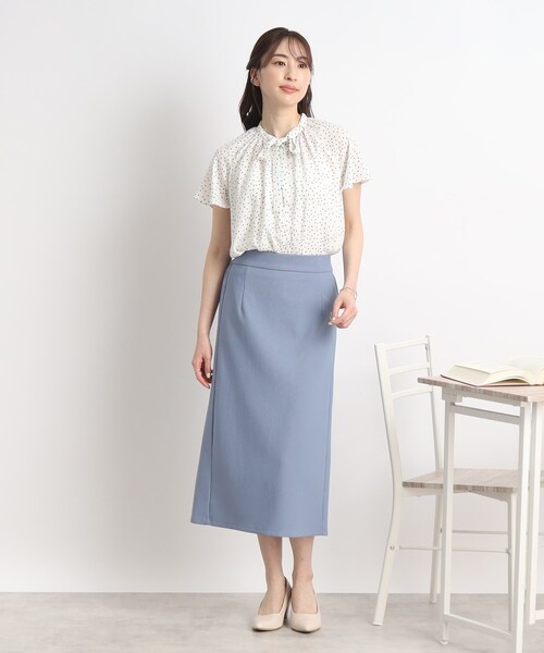 DRESKIP（ドレスキップ）の「◆お仕事シーンにも活躍！ドット柄 ボウタイリボンブラウス（シャツ/ブラウス・レディース・ライトグリーン系/ブラック系5/ホワイト系8・02/03/04）」の4枚目の写真