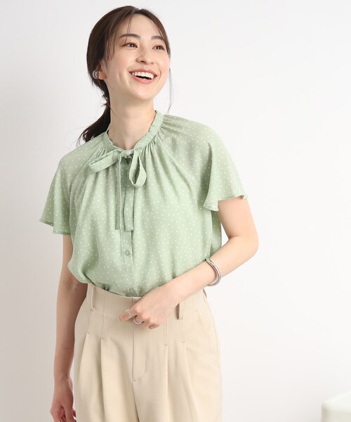 DRESKIP（ドレスキップ）の「◆お仕事シーンにも活躍！ドット柄 ボウタイリボンブラウス（シャツ/ブラウス・レディース・ライトグリーン系/ブラック系5/ホワイト系8・02/03/04）」の18枚目の写真