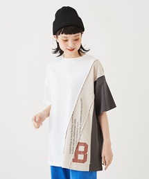 CUBE SUGAR（キューブシュガー）の「WEB限定OE天竺カットソー配色切替ロゴプリントTシャツ（Tシャツ/カットソー）」