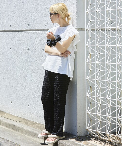 Firsthand（ファーストハンド）の「Firsthand/ファーストハンド オーガニックコットンフリルトップス/オーガニックコットンフリルトップス（Tシャツ/カットソー・レディース・ホワイト/ブラック/ピンク/ブルーグリーン・FREE）」の5枚目の写真