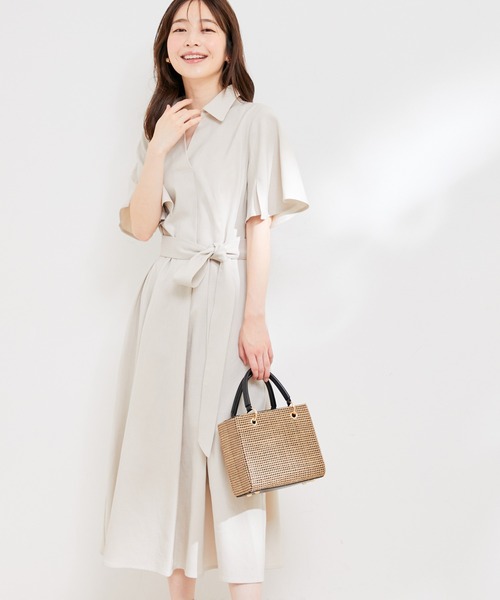 【洗える】リネンライクスキッパーフレアワンピース