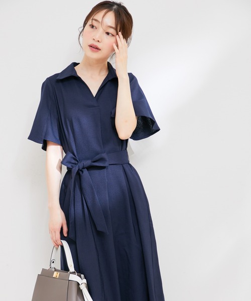 【洗える】リネンライクスキッパーフレアワンピース