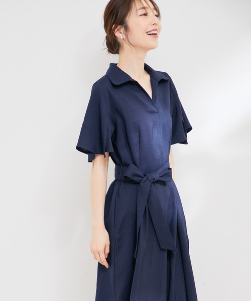 【洗える】リネンライクスキッパーフレアワンピース