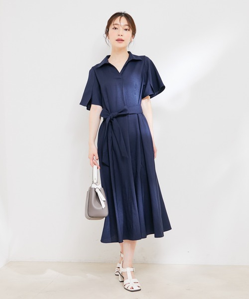 【洗える】リネンライクスキッパーフレアワンピース