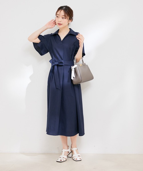 【洗える】リネンライクスキッパーフレアワンピース