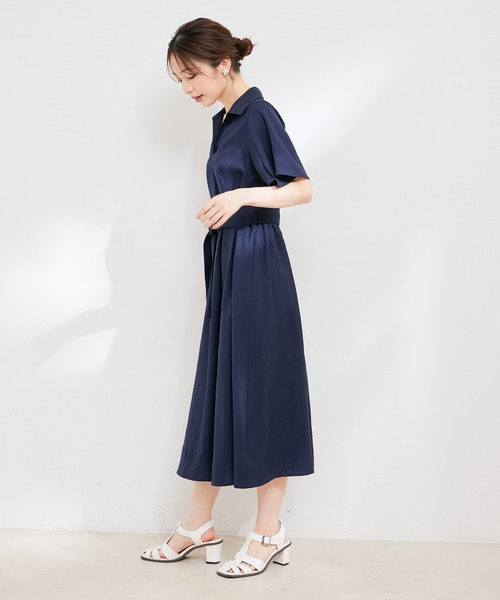 【洗える】リネンライクスキッパーフレアワンピース