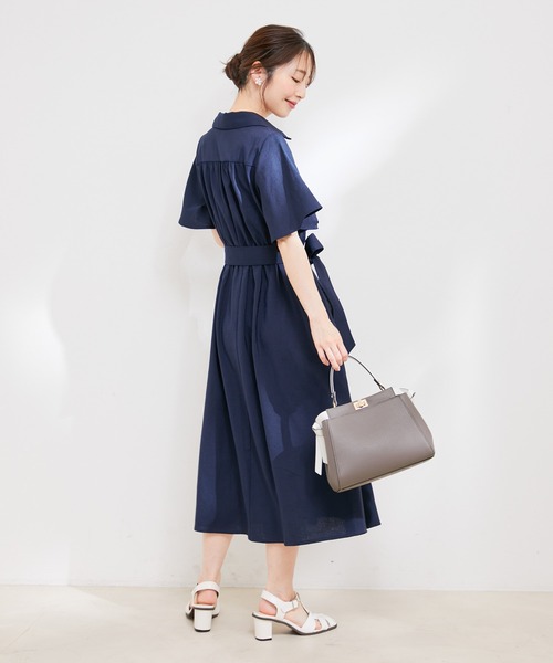 【洗える】リネンライクスキッパーフレアワンピース