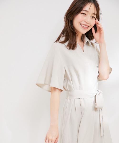 VIS（ビス）の「【洗える】スキッパーフレアワンピース（ワンピース・レディース・キナリ/ネイビー/ベージュ系その他・M/S）」の12枚目の写真