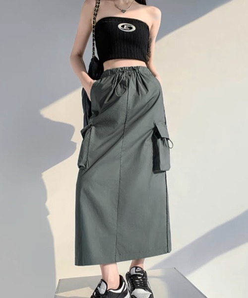 DIAVEL（ディアベル）の「【新色追加 】ドロストコード脇ラインミリタリーカーゴスカート（スカート・レディース・グレー/ブラック/ベージュ/カーキ・M/L）」の9枚目の写真