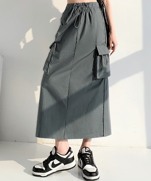 DIAVEL（ディアベル）の「【新色追加 】ドロストコード脇ラインミリタリーカーゴスカート（スカート・レディース・グレー/ブラック/ベージュ/カーキ・M/L）」の10枚目の写真