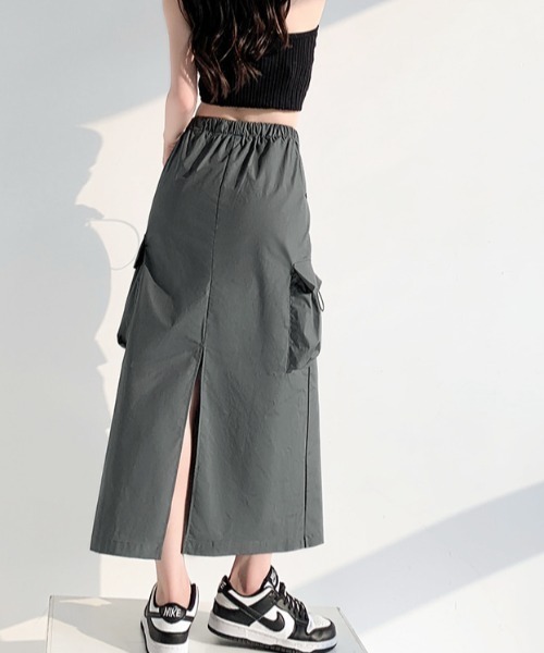 DIAVEL（ディアベル）の「【新色追加 】ドロストコード脇ラインミリタリーカーゴスカート（スカート・レディース・グレー/ブラック/ベージュ/カーキ・M/L）」の11枚目の写真