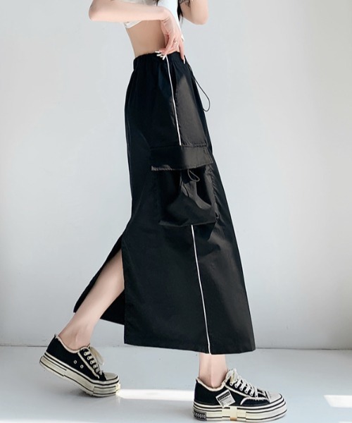 DIAVEL（ディアベル）の「【新色追加 】ドロストコード脇ラインミリタリーカーゴスカート（スカート・レディース・グレー/ブラック/ベージュ/カーキ・M/L）」の6枚目の写真