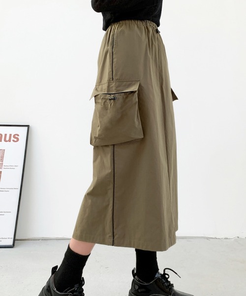 DIAVEL（ディアベル）の「【新色追加 】ドロストコード脇ラインミリタリーカーゴスカート（スカート・レディース・グレー/ブラック/ベージュ/カーキ・M/L）」の22枚目の写真