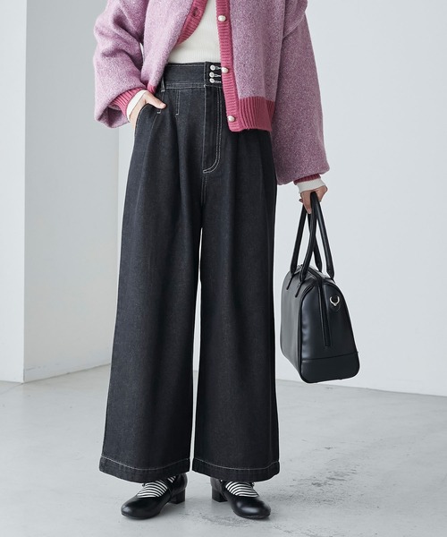 Bohemlans ネイビー ワイドパンツ フロントボタン H&M - H&M フロントボタンワイドパンツの通販 by Mii【7日まで