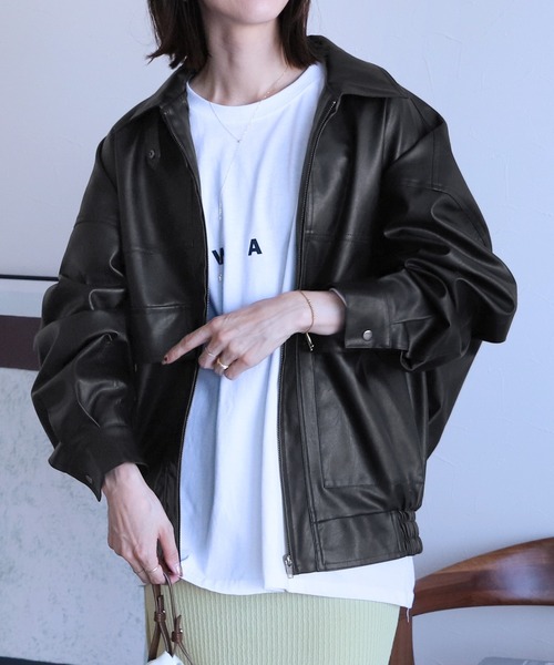 reca（レカ）の「裾絞りオーバーサイズヴィーガンレザーブルゾン（ブルゾン・レディース・ブラック・M）」の19枚目の写真