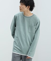 フェイクスエード クルーネック ロングスリーブ Tシャツ