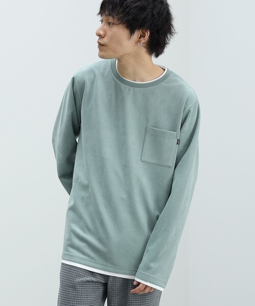 BEAMS HEART（ビームスハート）の「フェイクスエード クルーネック ロングスリーブ Tシャツ（Tシャツ/カットソー・メンズ・ブルー系その他/グリーン系その他/ホワイト系その他5・LARGE/MEDIUM/X-LARGE/SMALL）」の2枚目の写真