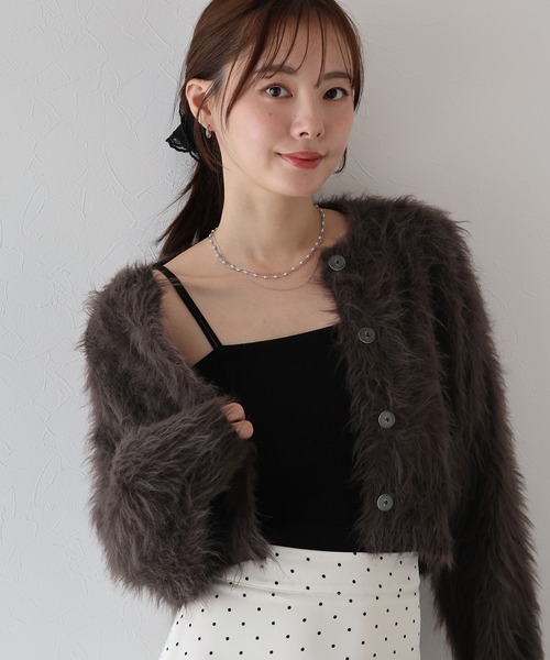 BLUEEAST（ブルーイースト）の「シャギーニットショートカーディガン（カーディガン/ボレロ・レディース・アイボリー/ブルー/チャコールグレー/ベージュ/ピンク/ブラウン・MEDIUM）」の3枚目の写真