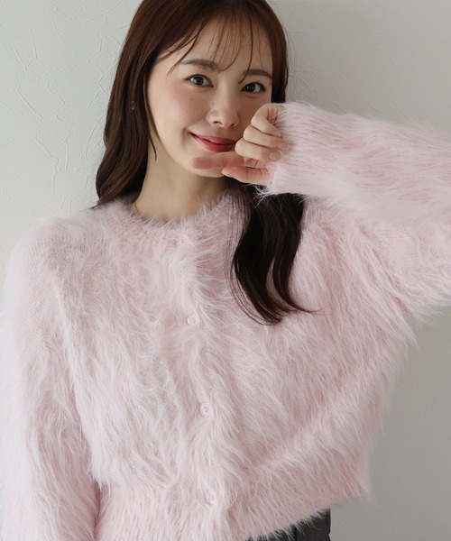 BLUEEAST（ブルーイースト）の「シャギーニットショートカーディガン（カーディガン/ボレロ・レディース・アイボリー/ブルー/チャコールグレー/ベージュ/ピンク/ブラウン・MEDIUM）」の6枚目の写真