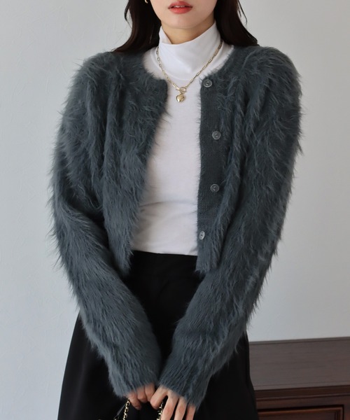 BLUEEAST（ブルーイースト）の「シャギーニットショートカーディガン（カーディガン/ボレロ・レディース・アイボリー/ブルー/チャコールグレー/ベージュ/ピンク/ブラウン・MEDIUM）」の7枚目の写真