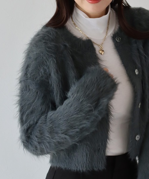 BLUEEAST（ブルーイースト）の「シャギーニットショートカーディガン（カーディガン/ボレロ・レディース・アイボリー/ブルー/チャコールグレー/ベージュ/ピンク/ブラウン・MEDIUM）」の12枚目の写真