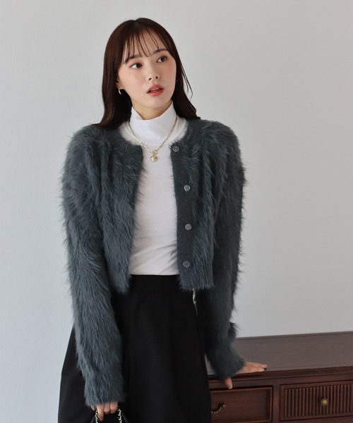 BLUEEAST（ブルーイースト）の「シャギーニットショートカーディガン（カーディガン/ボレロ・レディース・アイボリー/ブルー/チャコールグレー/ベージュ/ピンク/ブラウン・MEDIUM）」の11枚目の写真