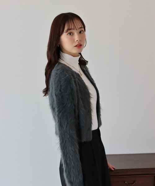 BLUEEAST（ブルーイースト）の「シャギーニットショートカーディガン（カーディガン/ボレロ・レディース・アイボリー/ブルー/チャコールグレー/ベージュ/ピンク/ブラウン・MEDIUM）」の10枚目の写真