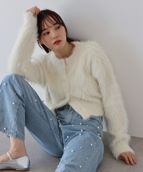 BLUEEAST（ブルーイースト）の「シャギーニットショートカーディガン（カーディガン/ボレロ・レディース・アイボリー/ブルー/チャコールグレー/ベージュ/ピンク/ブラウン・MEDIUM）」の22枚目の写真