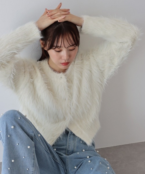 BLUEEAST（ブルーイースト）の「シャギーニットショートカーディガン（カーディガン/ボレロ・レディース・アイボリー/ブルー/チャコールグレー/ベージュ/ピンク/ブラウン・MEDIUM）」の19枚目の写真