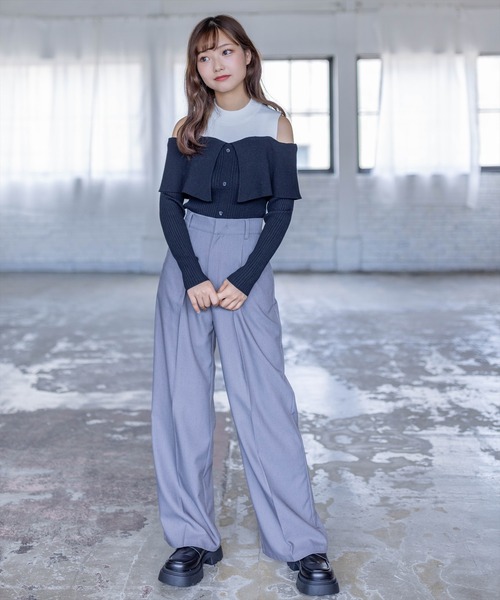 clear（クリア）の「肩開き配色リブニットトップス≪2024SS≫（ニット/セーター・レディース・ブラック/ブルー/グリーン・F）」の11枚目の写真