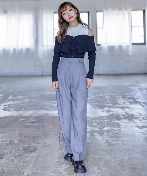 clear（クリア）の「肩開き配色リブニットトップス≪2024SS≫（ニット/セーター・レディース・ブラック/ブルー/グリーン・F）」の12枚目の写真