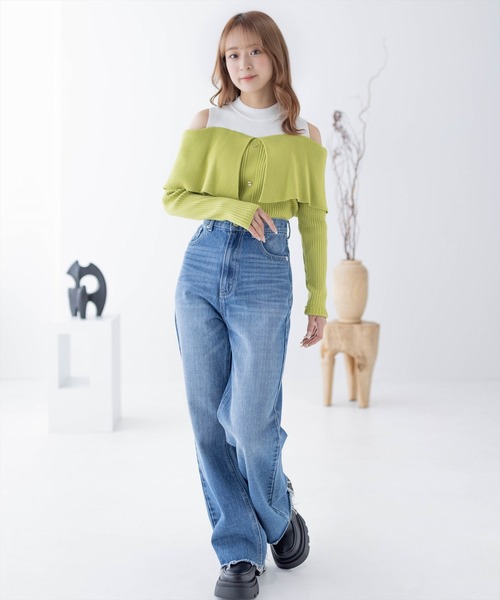 clear（クリア）の「肩開き配色リブニットトップス≪2024SS≫（ニット/セーター・レディース・ブラック/ブルー/グリーン・F）」の15枚目の写真