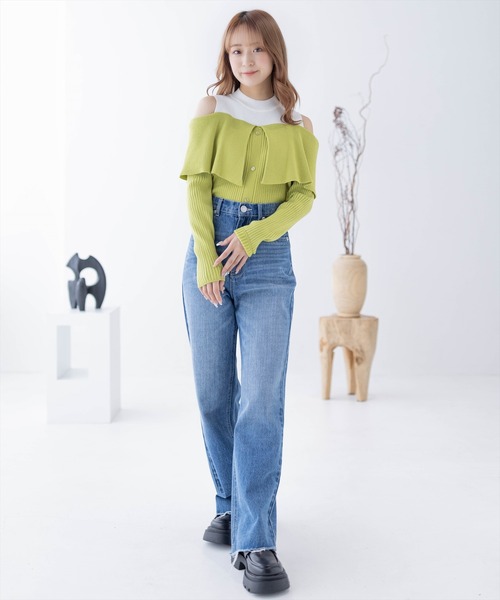 clear（クリア）の「肩開き配色リブニットトップス≪2024SS≫（ニット/セーター・レディース・ブラック/ブルー/グリーン・F）」の16枚目の写真