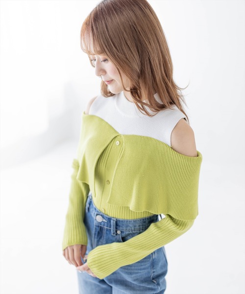 clear（クリア）の「肩開き配色リブニットトップス≪2024SS≫（ニット/セーター・レディース・ブラック/ブルー/グリーン・F）」の17枚目の写真