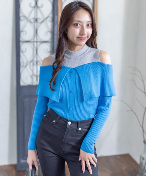 clear（クリア）の「肩開き配色リブニットトップス≪2024SS≫（ニット/セーター・レディース・ブラック/ブルー/グリーン・F）」の20枚目の写真