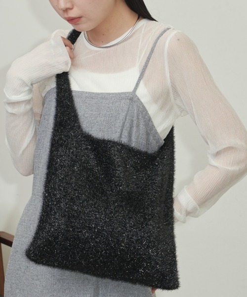 Aunt Marie's（アントマリーズ）の「ラメニットBIGトート（トートバッグ・レディース・シルバー/その他/ブルー/ブラック・FREE）」の2枚目の写真