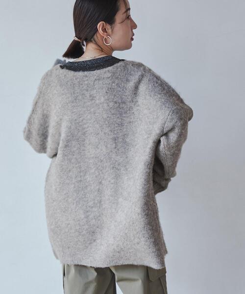 coen（コーエン）の「リラクシーVネックシャギーニットカーディガン（カーディガン/ボレロ・レディース・ケリーグリーン/クリーム/オフホワイト/グレー・FREE）」の7枚目の写真