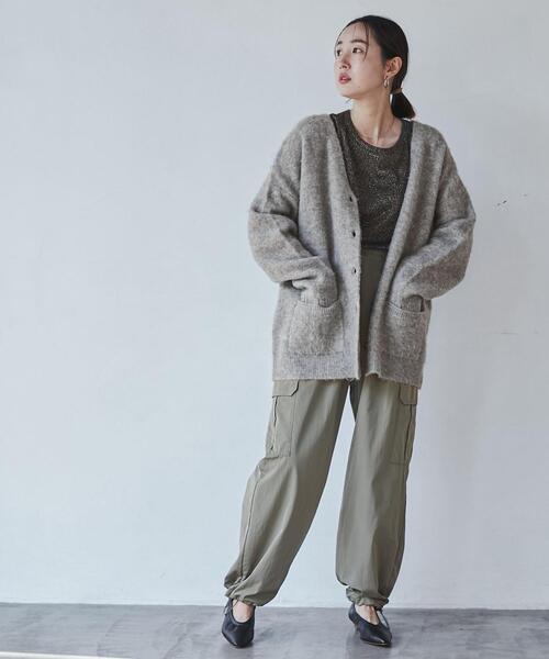 coen（コーエン）の「リラクシーVネックシャギーニットカーディガン（カーディガン/ボレロ・レディース・ケリーグリーン/クリーム/オフホワイト/グレー・FREE）」の10枚目の写真