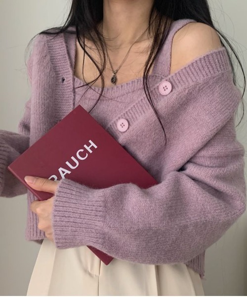gossip!ロサンゼルス(ゴシップロサンゼルス)の「もっちりニット アンサンブル(アンサンブル・レディース・ベージュ/ブルー系その他/パープル/ネイビー・FREE)」の1枚目の写真