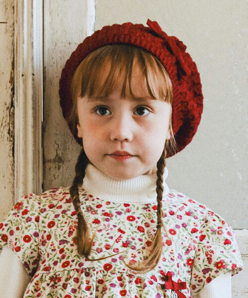 BeBe（ベベ）の「リボン付きニットベレー(48~56cm)（ハンチング/ベレー帽・キッズ・グレー/ボルドー・M/S）」の5枚目の写真