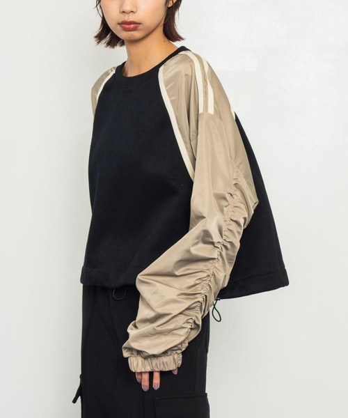 ANAP（アナップ）の「異素材切替ラグラン裏起毛トップス（Tシャツ/カットソー・レディース・ブラック/オフホワイト/ブラック系その他・FREE）」の3枚目の写真