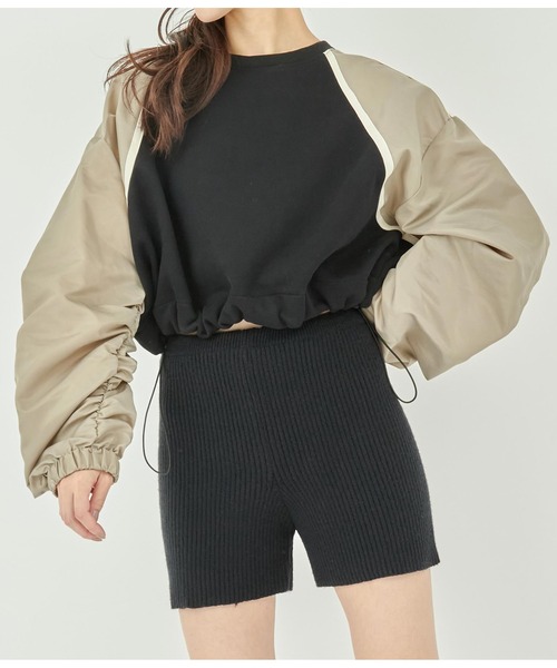 ANAP（アナップ）の「異素材切替ラグラン裏起毛トップス（Tシャツ/カットソー・レディース・ブラック/オフホワイト/ブラック系その他・FREE）」の6枚目の写真