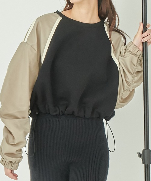 ANAP（アナップ）の「異素材切替ラグラン裏起毛トップス（Tシャツ/カットソー・レディース・ブラック/オフホワイト/ブラック系その他・FREE）」の4枚目の写真