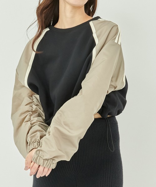 ANAP（アナップ）の「異素材切替ラグラン裏起毛トップス（Tシャツ/カットソー・レディース・ブラック/オフホワイト/ブラック系その他・FREE）」の5枚目の写真