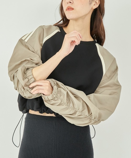 ANAP（アナップ）の「異素材切替ラグラン裏起毛トップス（Tシャツ/カットソー・レディース・ブラック/オフホワイト/ブラック系その他・FREE）」の14枚目の写真