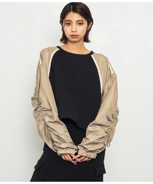 ANAP（アナップ）の「異素材切替ラグラン裏起毛トップス（Tシャツ/カットソー・レディース・ブラック/オフホワイト/ブラック系その他・FREE）」の7枚目の写真