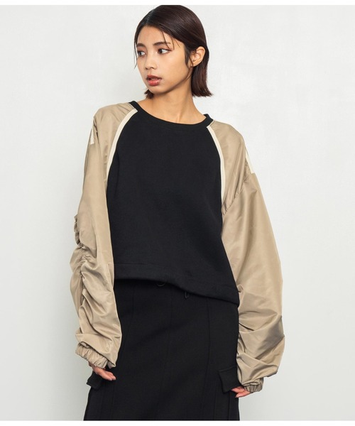 ANAP（アナップ）の「異素材切替ラグラン裏起毛トップス（Tシャツ/カットソー・レディース・ブラック/オフホワイト/ブラック系その他・FREE）」の8枚目の写真